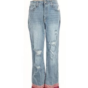 Juicy Couture Blue Distressed Jeans with Pink Hem